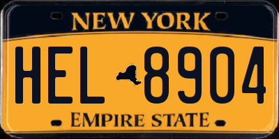 NY license plate HEL8904