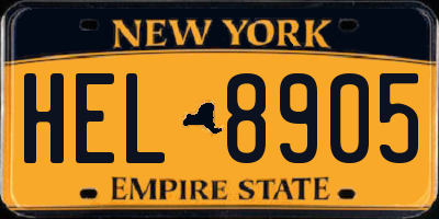 NY license plate HEL8905