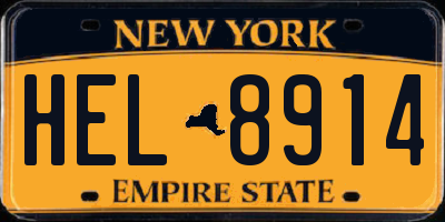 NY license plate HEL8914