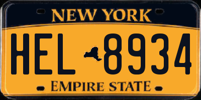 NY license plate HEL8934