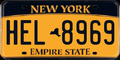 NY license plate HEL8969