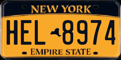 NY license plate HEL8974