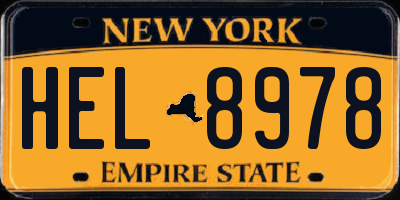 NY license plate HEL8978