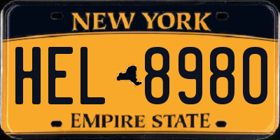 NY license plate HEL8980