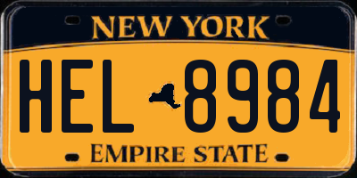 NY license plate HEL8984