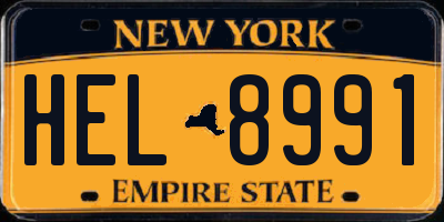 NY license plate HEL8991