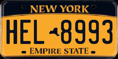 NY license plate HEL8993