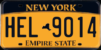 NY license plate HEL9014