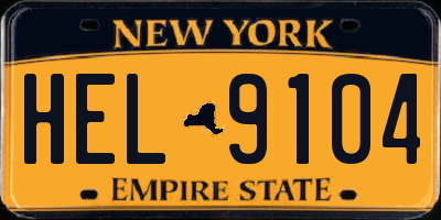 NY license plate HEL9104