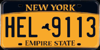 NY license plate HEL9113