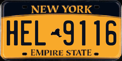 NY license plate HEL9116