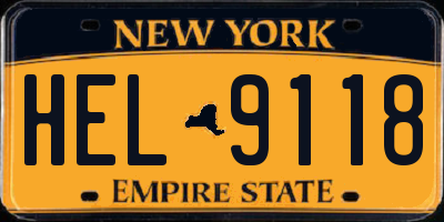 NY license plate HEL9118