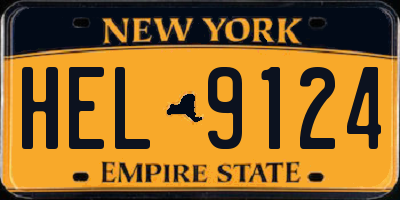 NY license plate HEL9124