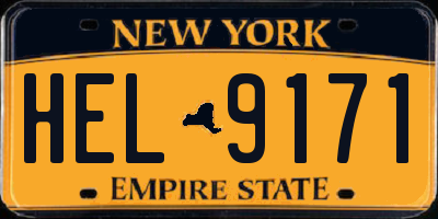 NY license plate HEL9171