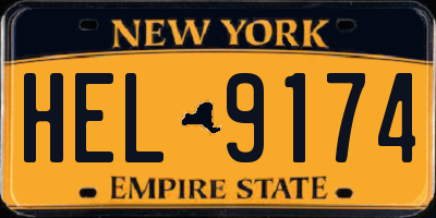 NY license plate HEL9174