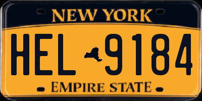 NY license plate HEL9184
