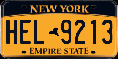 NY license plate HEL9213