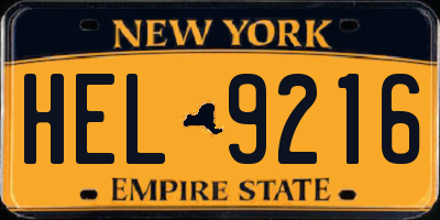 NY license plate HEL9216