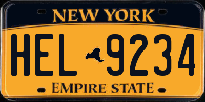 NY license plate HEL9234