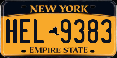 NY license plate HEL9383