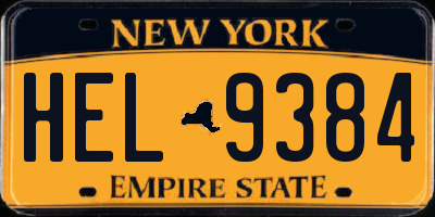 NY license plate HEL9384