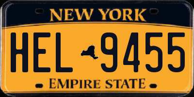 NY license plate HEL9455