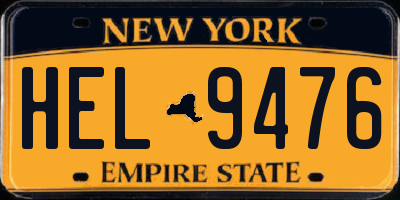 NY license plate HEL9476