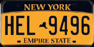 NY license plate HEL9496
