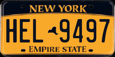 NY license plate HEL9497
