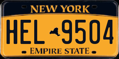 NY license plate HEL9504