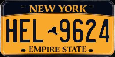 NY license plate HEL9624