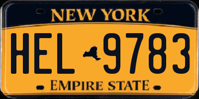 NY license plate HEL9783