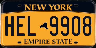 NY license plate HEL9908
