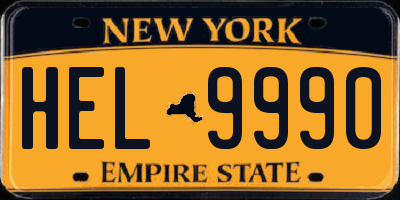 NY license plate HEL9990