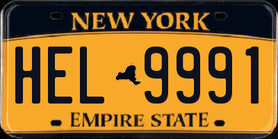 NY license plate HEL9991