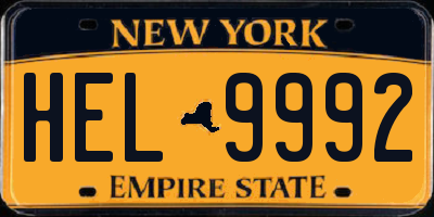 NY license plate HEL9992