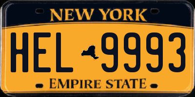 NY license plate HEL9993