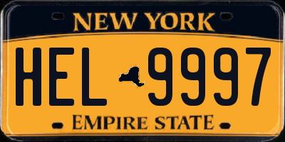 NY license plate HEL9997