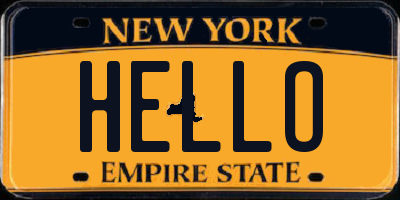 NY license plate HELLO