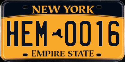 NY license plate HEM0016
