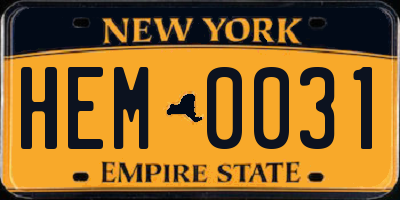 NY license plate HEM0031