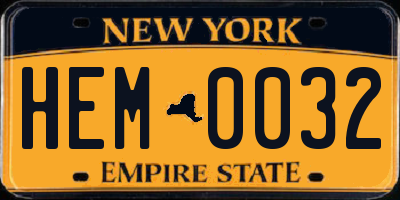NY license plate HEM0032