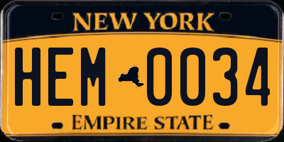 NY license plate HEM0034