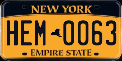NY license plate HEM0063