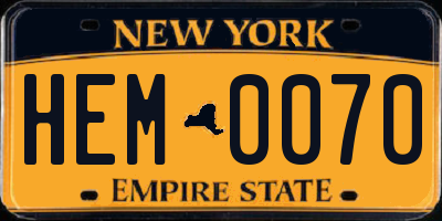 NY license plate HEM0070