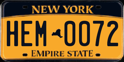 NY license plate HEM0072