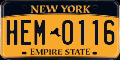 NY license plate HEM0116