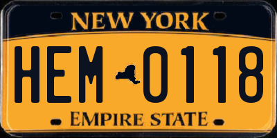 NY license plate HEM0118