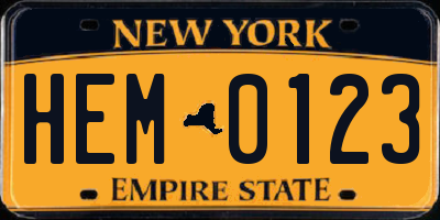 NY license plate HEM0123