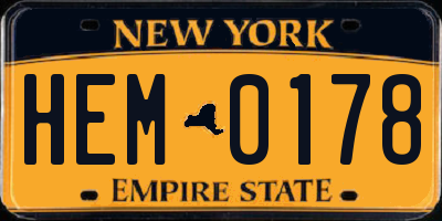 NY license plate HEM0178